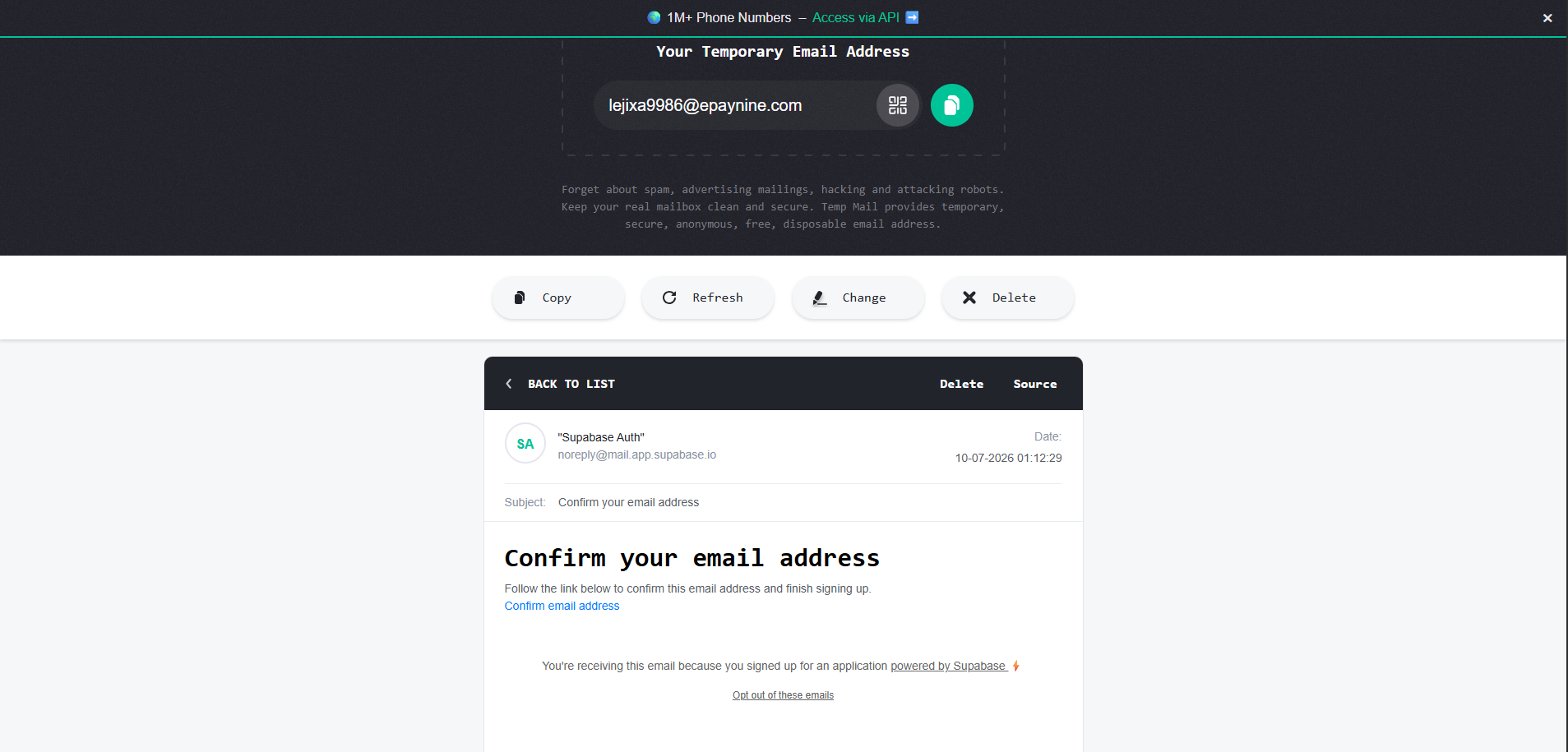 Supabase confirmation email for authentication