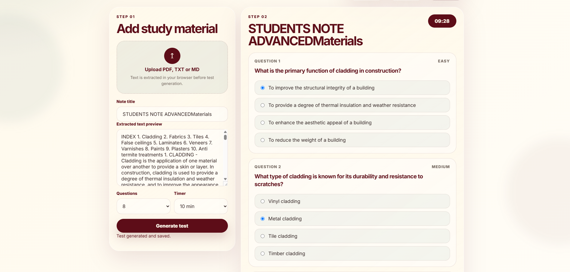 Step 02: Timed quiz interface showing questions and options